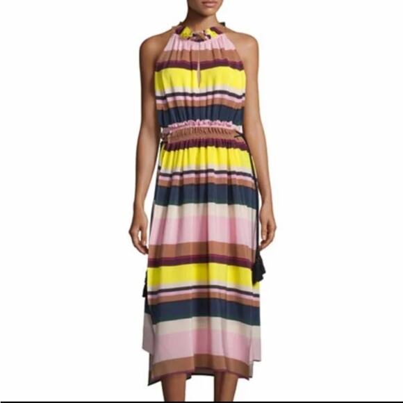 Apiece Apart La Rosa Silk Striped Panel A-Line Midi Dress Multi Women's Size 8 - Picture 2 of 11
